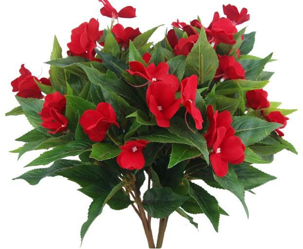 Aflorshope 2 PCS Artificial Impatiens Flowers Red Faux Greenery Bushes