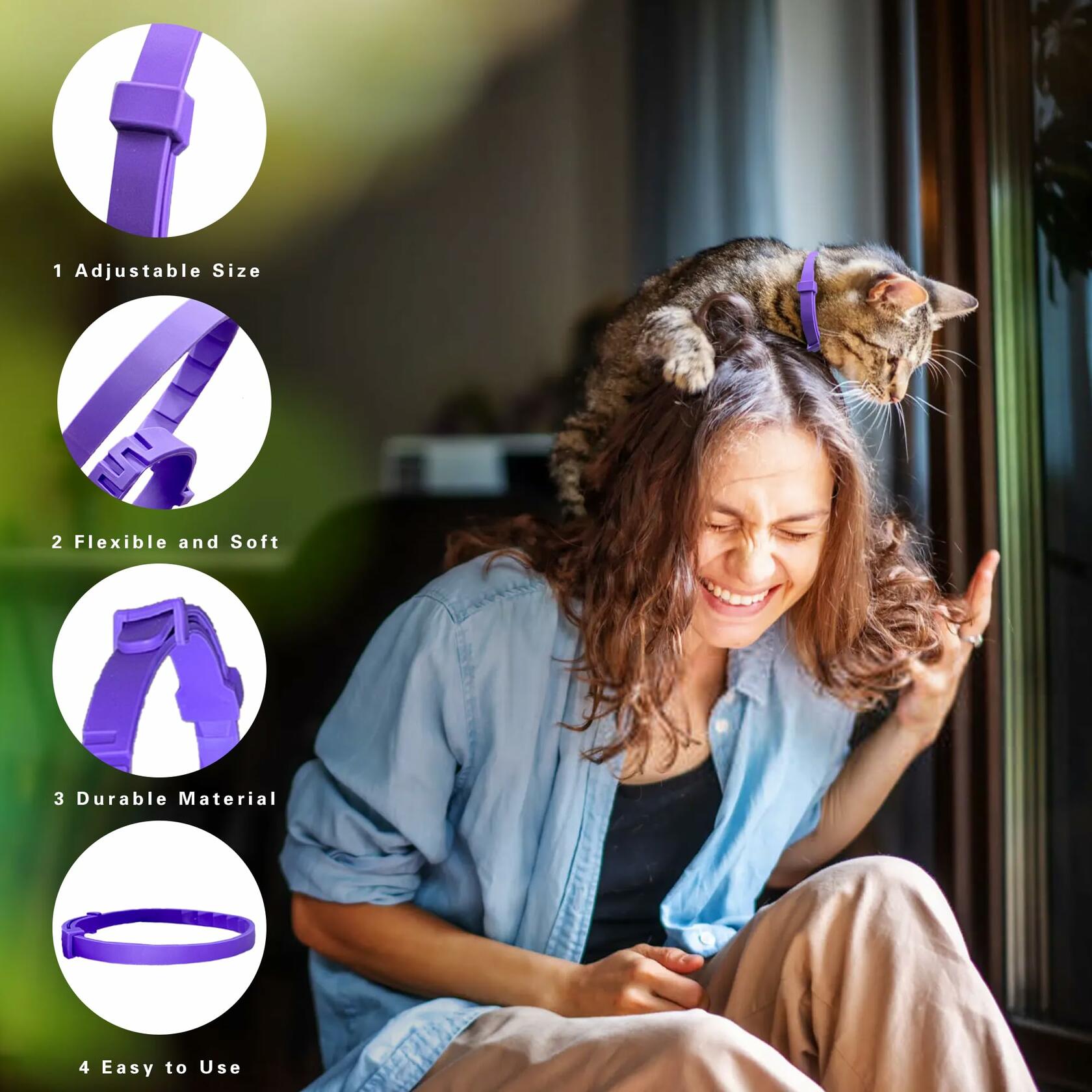 Simnice Cat Calming Collar 4 Pack Adjustable Pheromone Purple