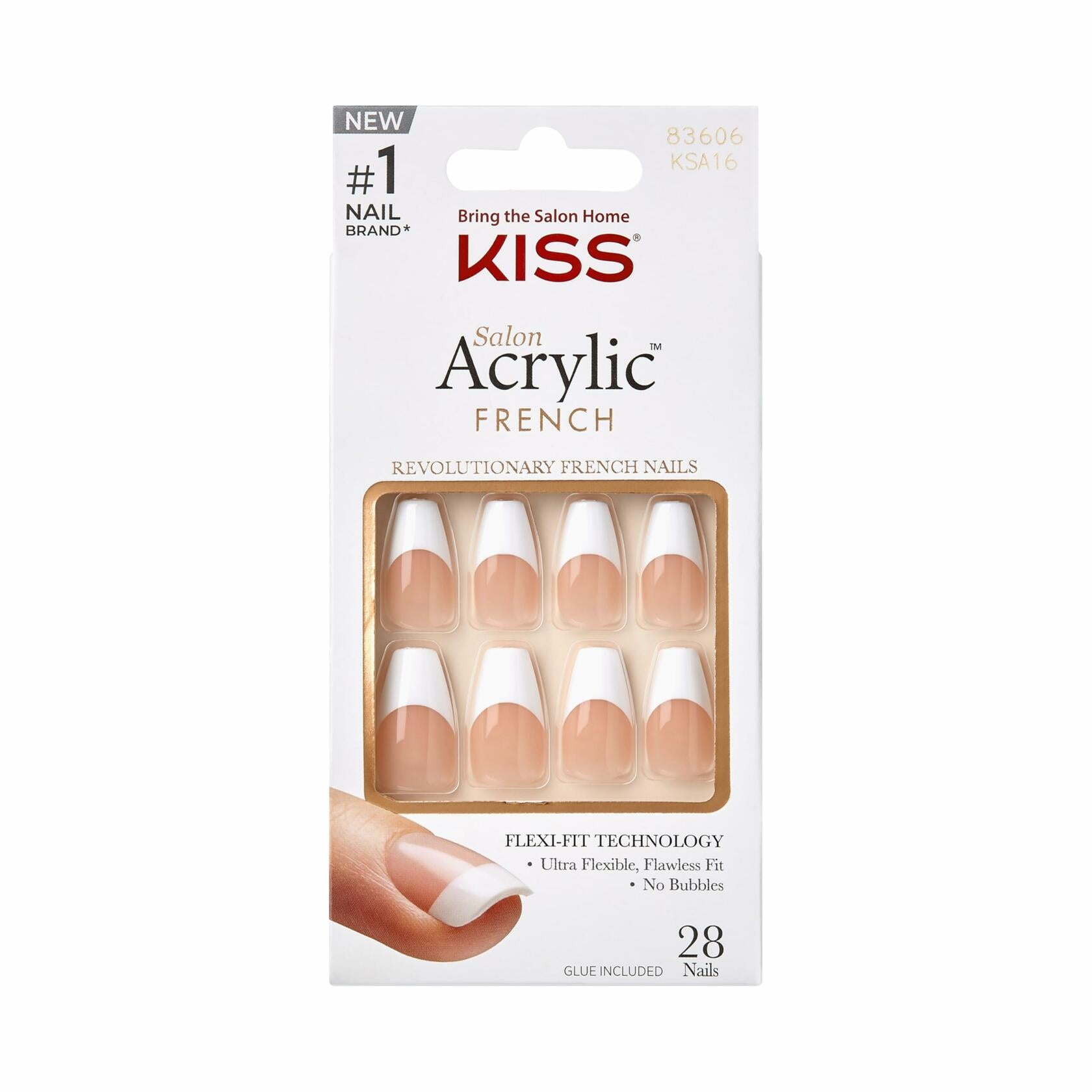 KISS Salon Acrylic Press On Nails Je T'Aime White Medium Coffin 28 Nails