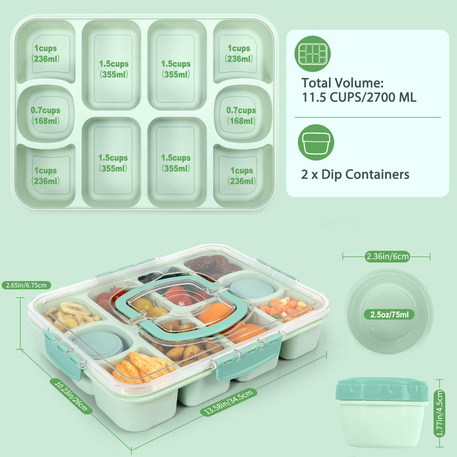 Caperci Snackle Box 10-Compartment Tray with Lid Handle Mint Green BPA-Free