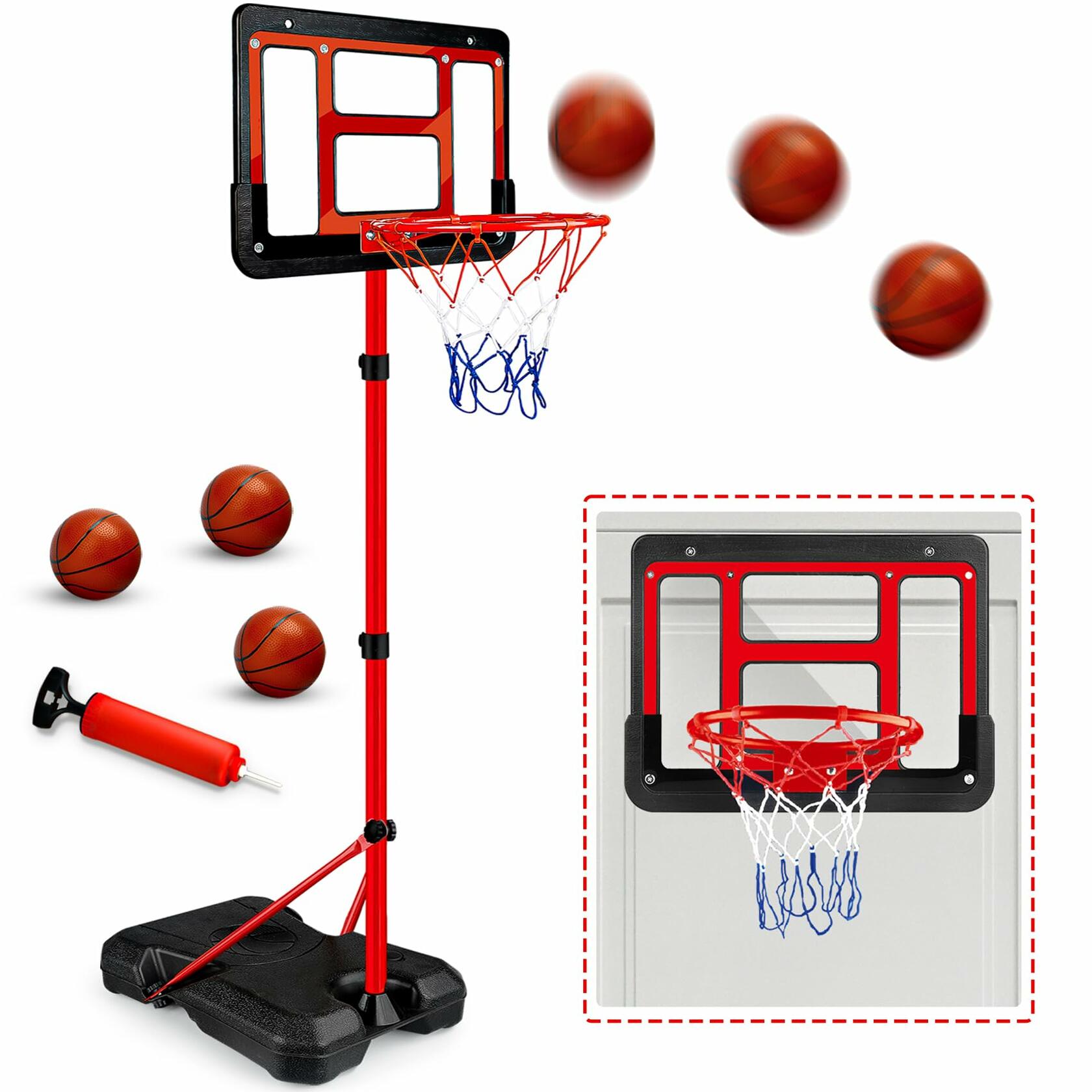 GMAOPHY Kids Adjustable Basketball Hoop with Stand Red Indoor Outdoor Toy