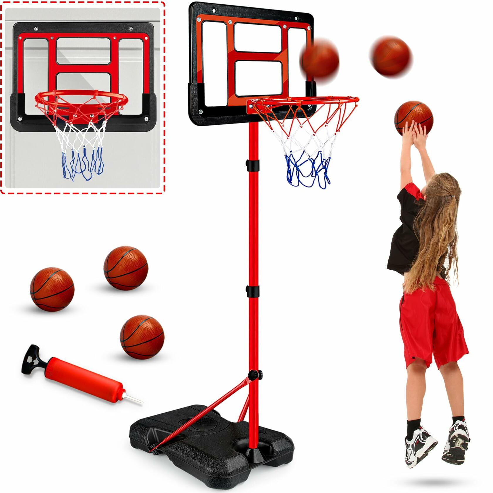 GMAOPHY Kids Adjustable Basketball Hoop with Stand Red Indoor Outdoor Toy