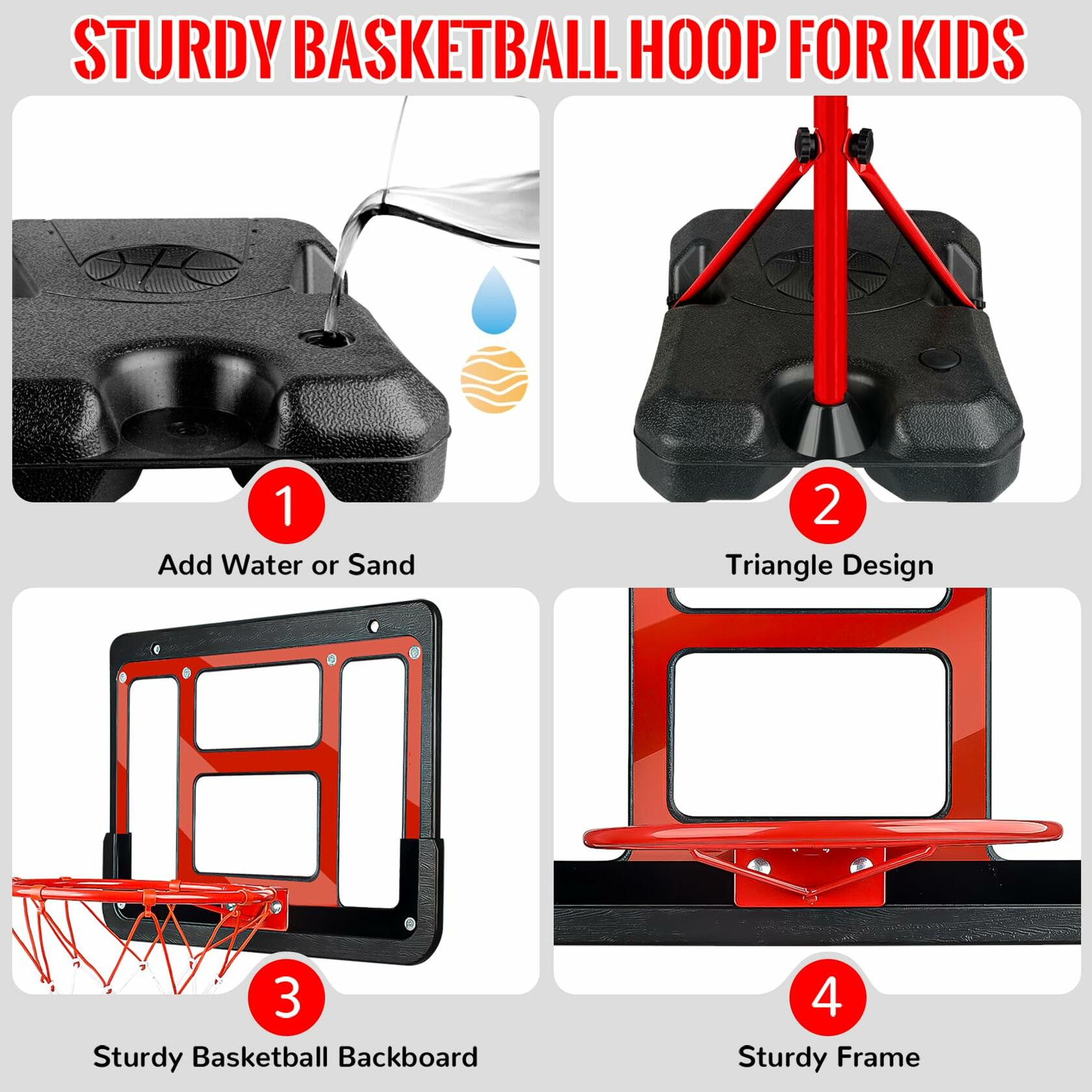 GMAOPHY Kids Adjustable Basketball Hoop with Stand Red Indoor Outdoor Toy