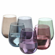 LAV Stemless Wine Glasses Set of 6 Colorful 16oz Drinking Glasses