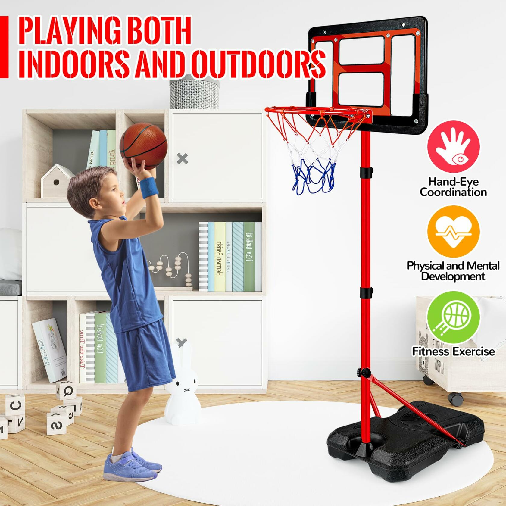 GMAOPHY Kids Adjustable Basketball Hoop with Stand Red Indoor Outdoor Toy