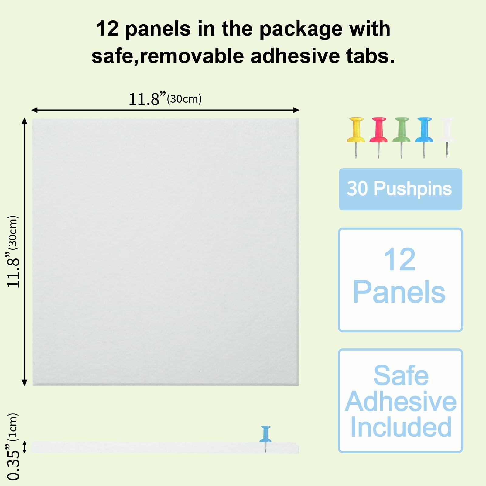 UBZMOK Large Cork Board Felt Wall Tiles 47x35 White 12 Pack with Tabs Pins