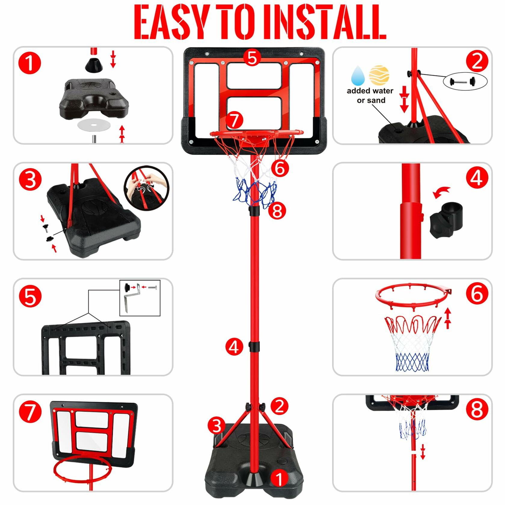 GMAOPHY Kids Adjustable Basketball Hoop with Stand Red Indoor Outdoor Toy
