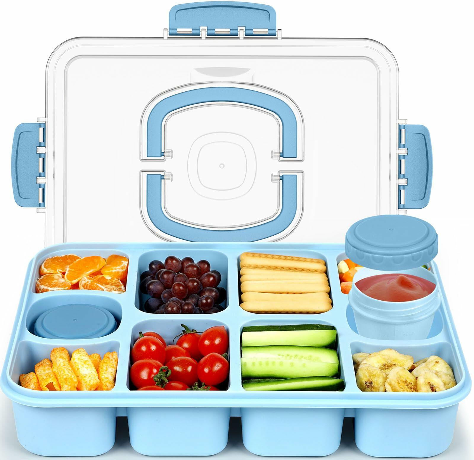 Caperci Snackle Box 10-Compartment Tray with Lid Handle Sky Blue BPA-Free