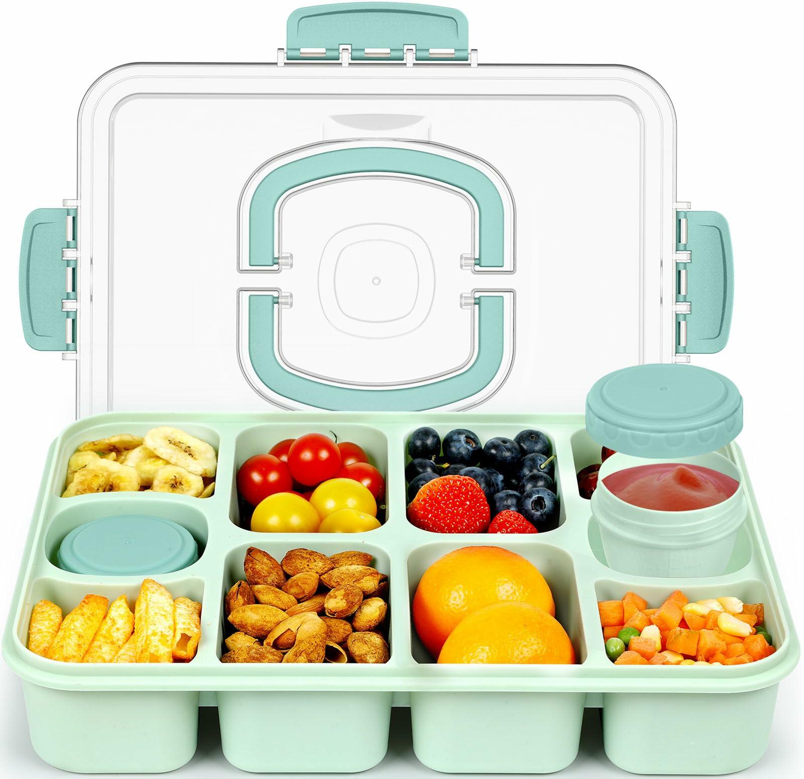 Caperci Snackle Box 10-Compartment Tray with Lid Handle Mint Green BPA-Free