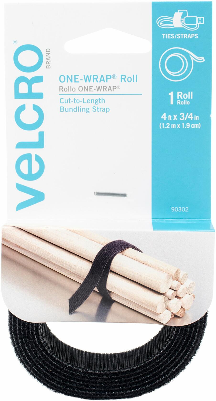 VELCRO Brand One-Wrap Hook and Loop Fastener 48in Length 1 Pack