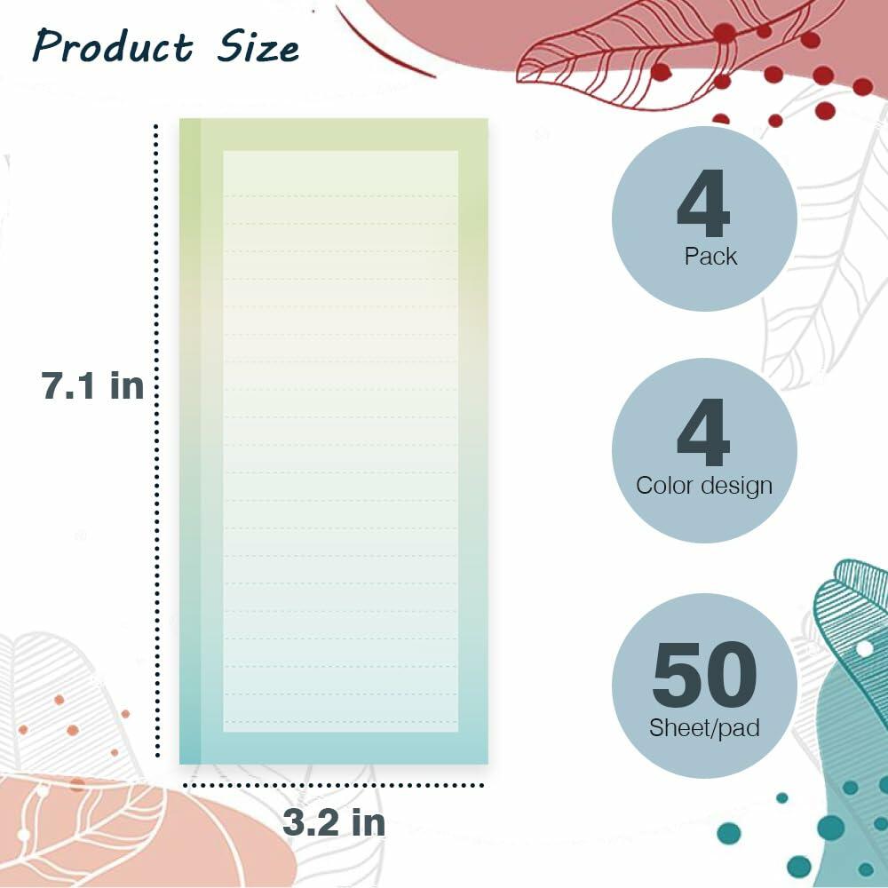 Henzavk 4 Pack Magnetic Notepads Refrigerator Full Magnet Back 50 Sheets