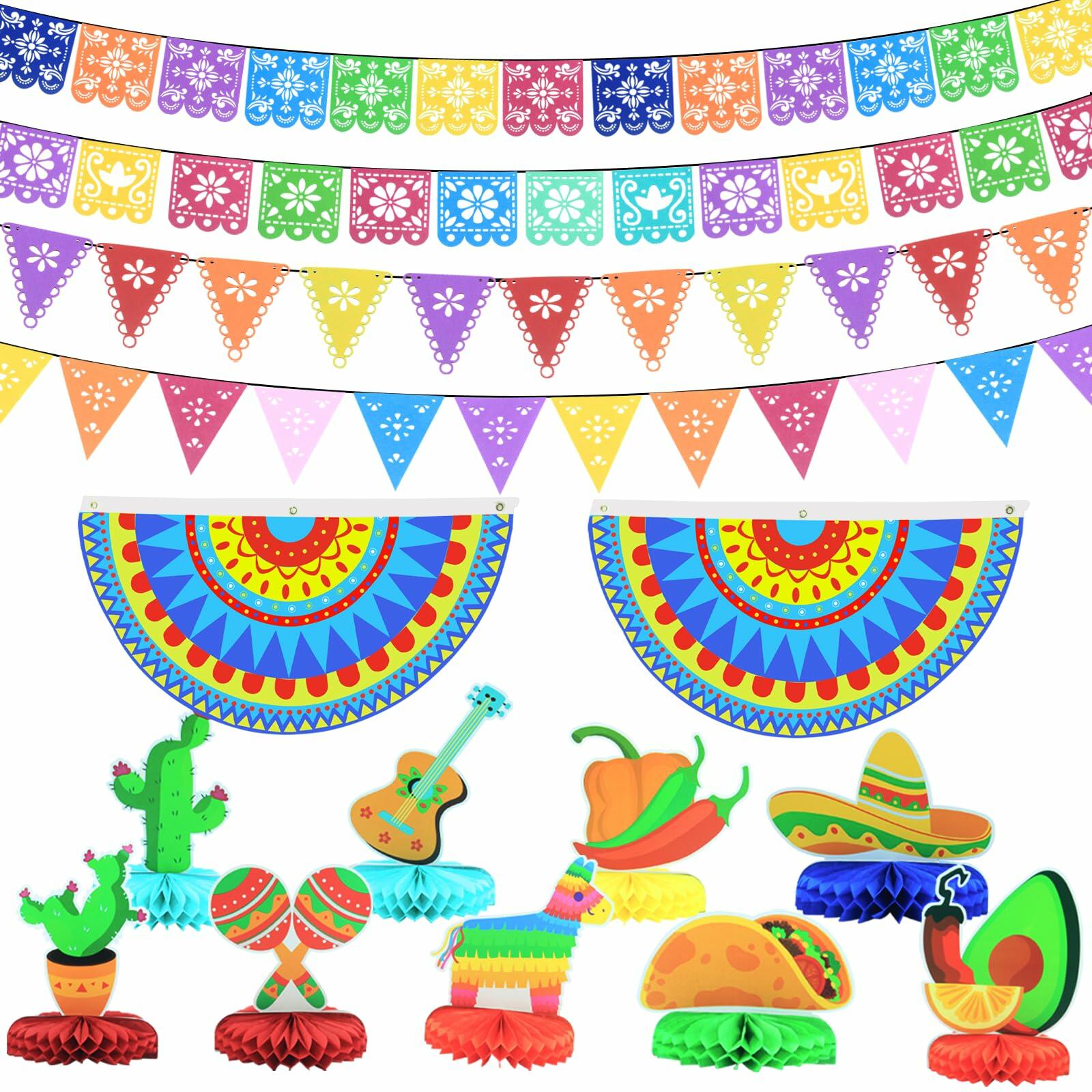 WUEURU Fiesta Decorations Cinco De Mayo Centerpiece Rainbow Mexican 15Pcs