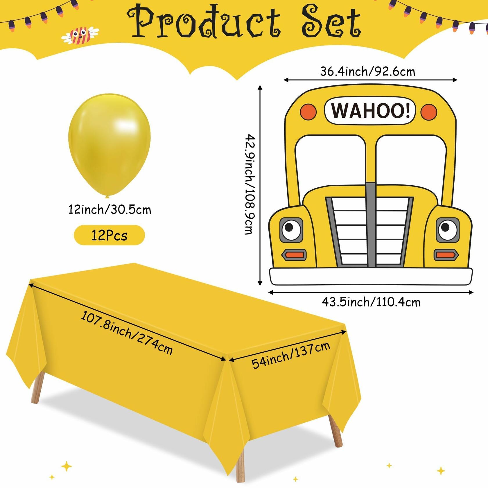 CZgfva School Bus Trunk or Treat Decoration Kit Yellow Bus Tablecloth Balloons