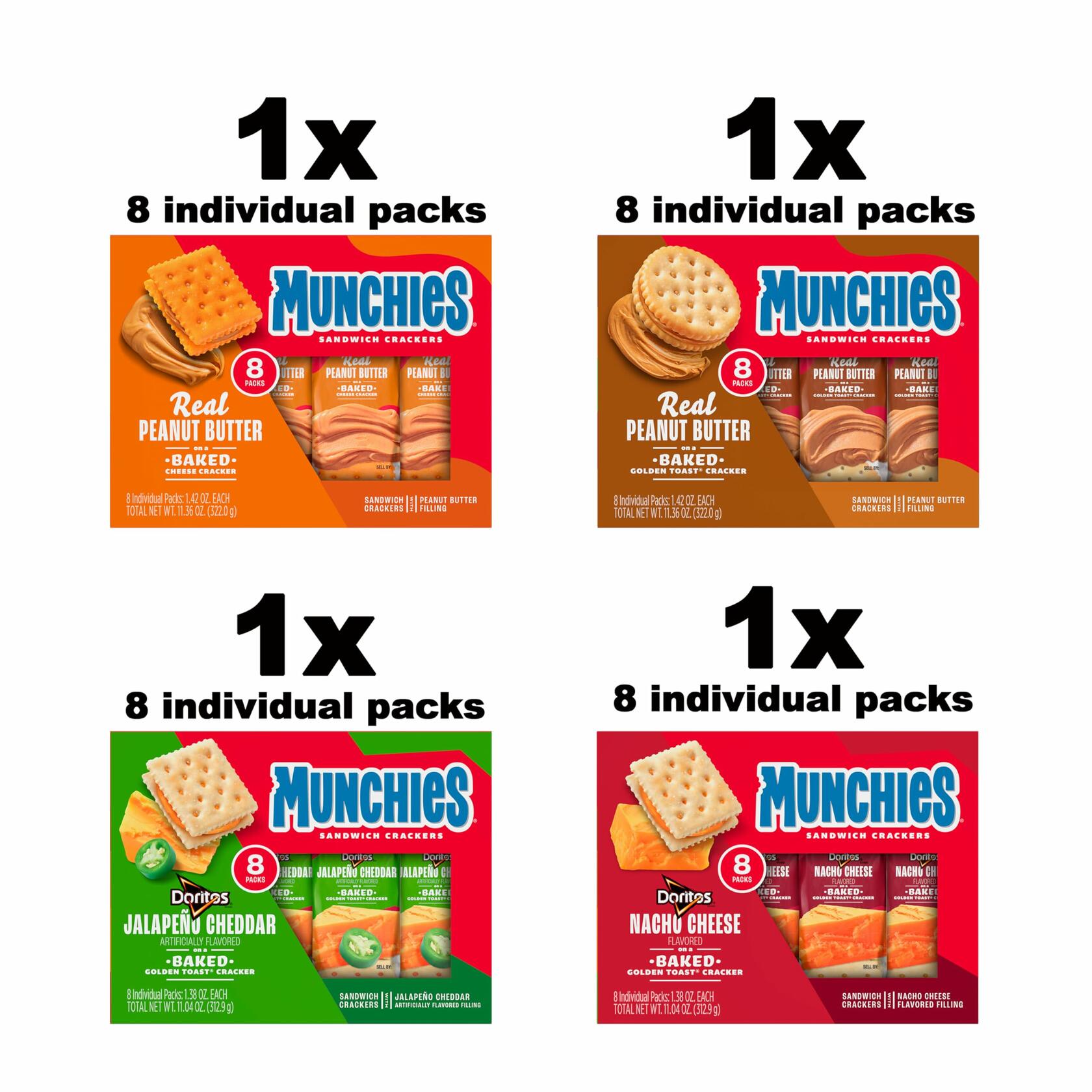 BestBy09/25 Munchies Baked Sandwich Crackers Variety Pack 32 Sleeves