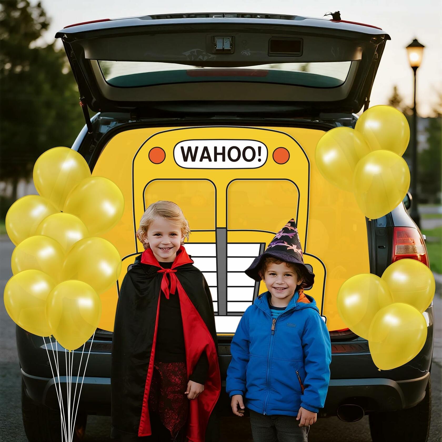 CZgfva School Bus Trunk or Treat Decoration Kit Yellow Bus Tablecloth Balloons