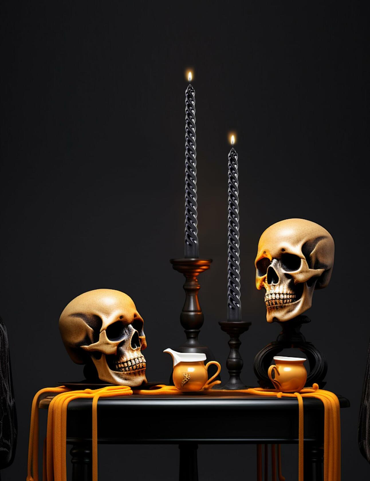 Color Poem Ornament 10in Black Dripless Halloween Taper Candles Set of 4