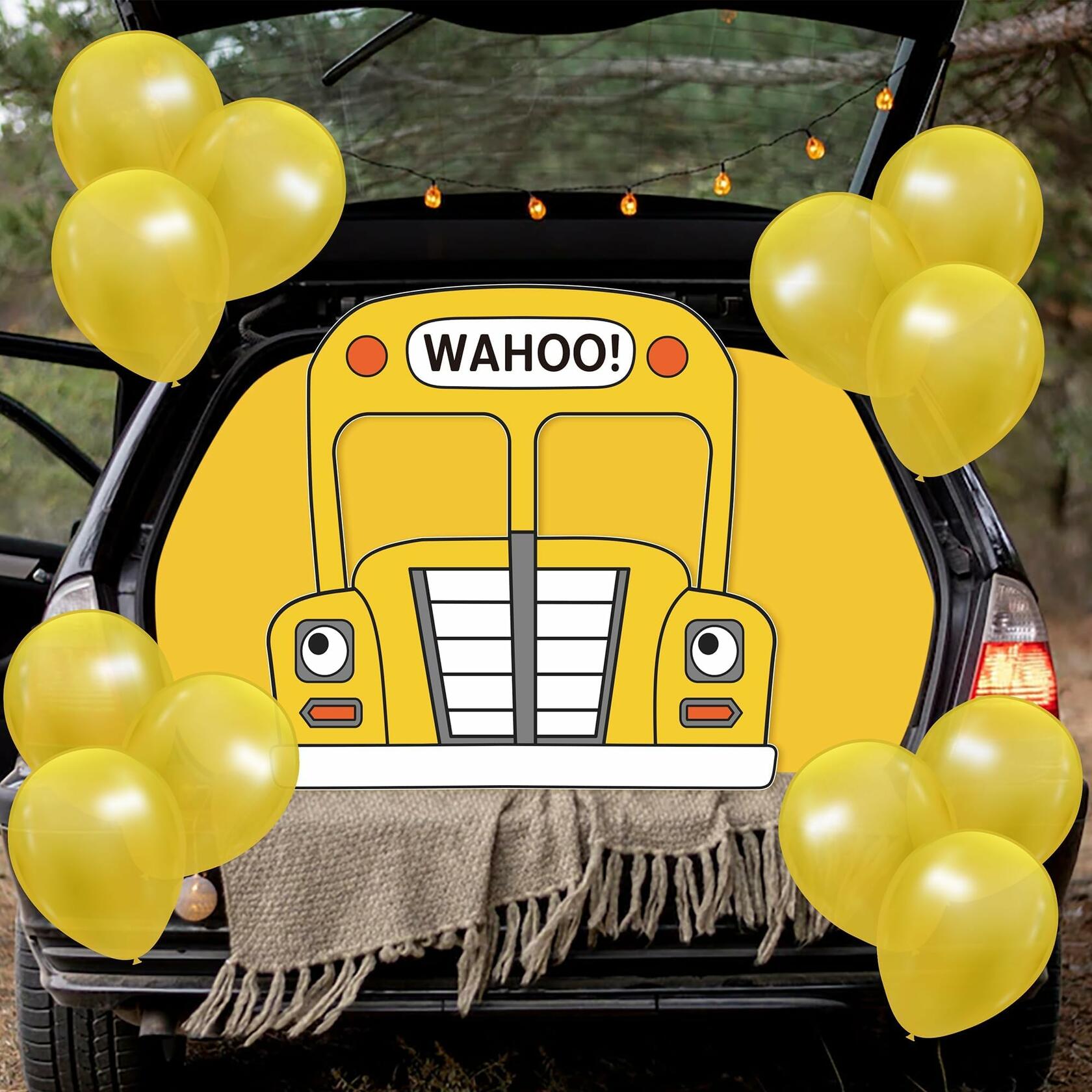CZgfva School Bus Trunk or Treat Decoration Kit Yellow Bus Tablecloth Balloons