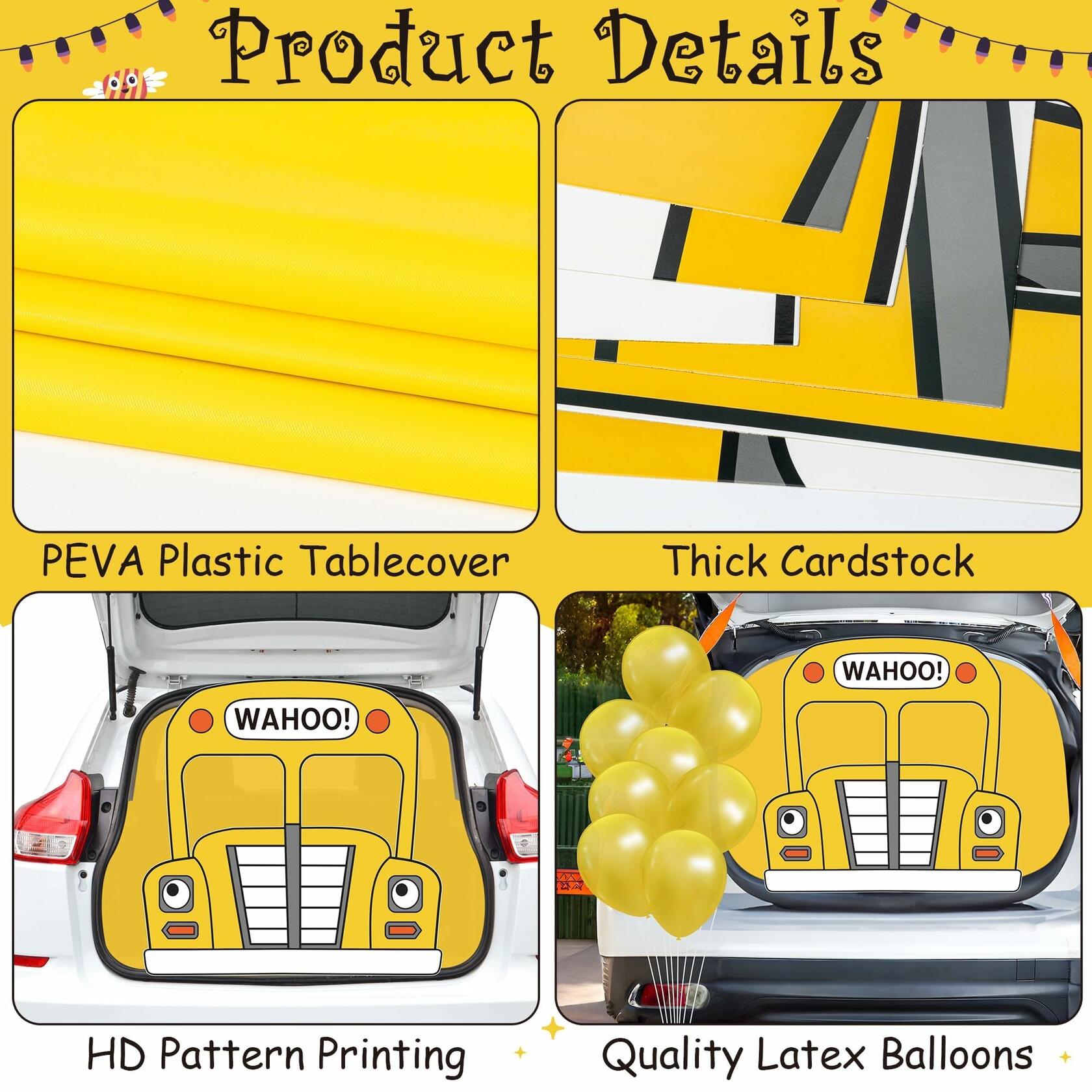 CZgfva School Bus Trunk or Treat Decoration Kit Yellow Bus Tablecloth Balloons