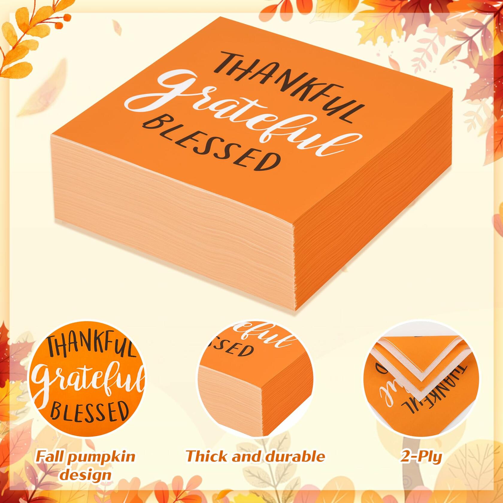 AllReal 100Pcs Thanksgiving Fall Pumpkin Orange Paper Napkins Disposable