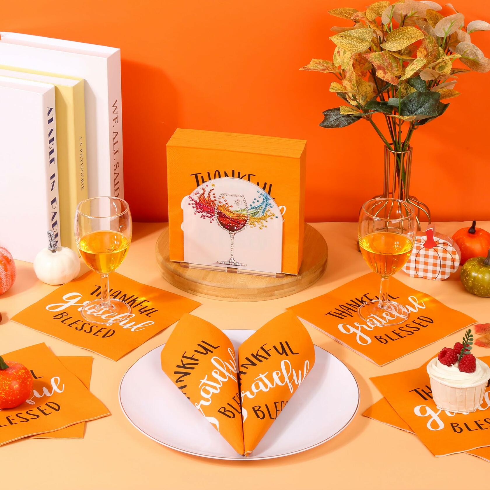 AllReal 100Pcs Thanksgiving Fall Pumpkin Orange Paper Napkins Disposable