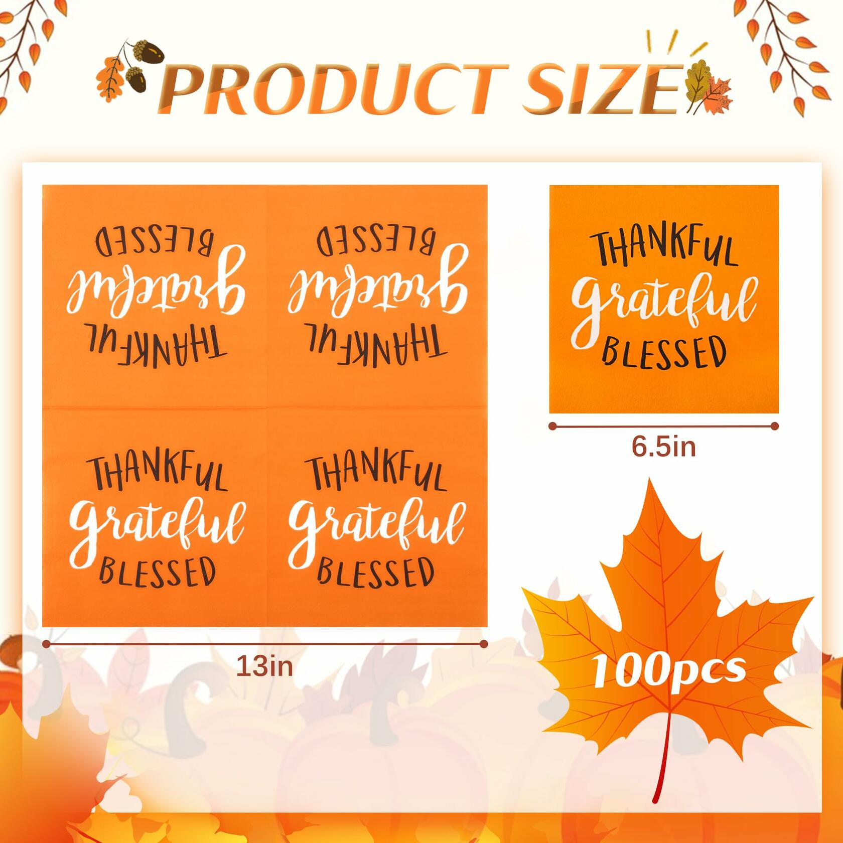 AllReal 100Pcs Thanksgiving Fall Pumpkin Orange Paper Napkins Disposable