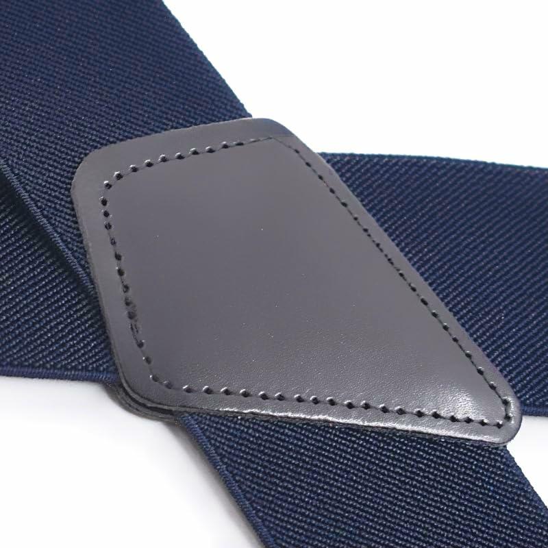 ELEFEA Men's Heavy Duty Suspenders 2" Wide X-Shape Adjustable Navy Blue Size L