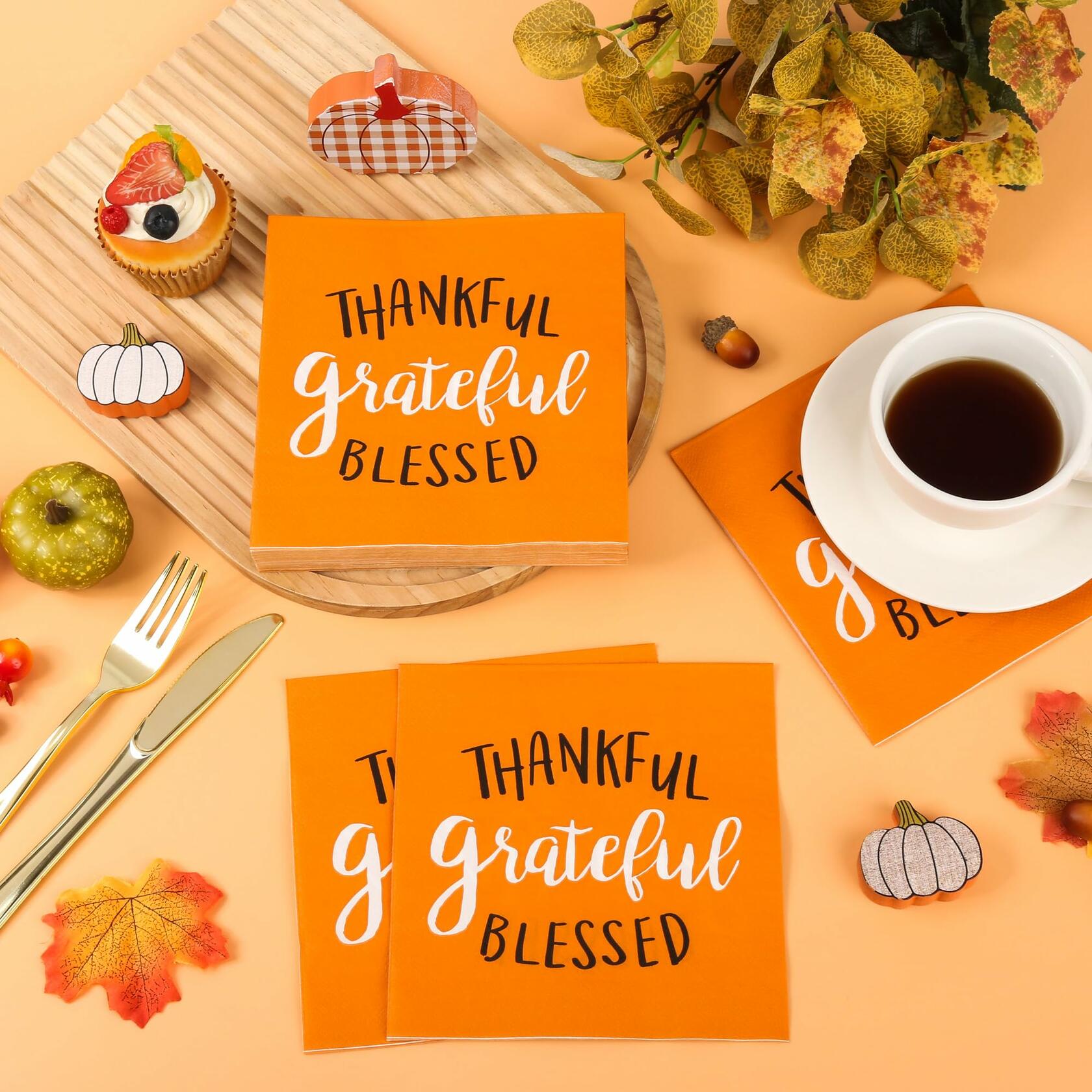 AllReal 100Pcs Thanksgiving Fall Pumpkin Orange Paper Napkins Disposable