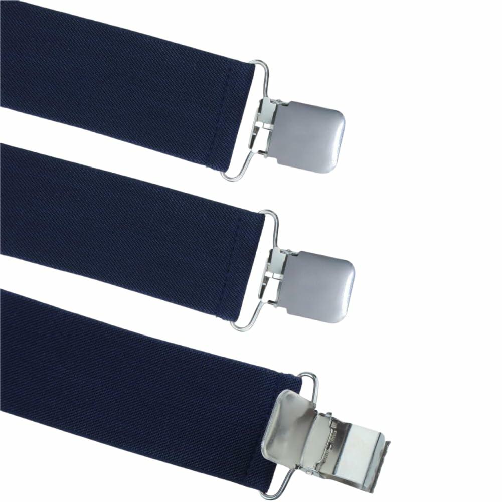 ELEFEA Men's Heavy Duty Suspenders 2" Wide X-Shape Adjustable Navy Blue Size L