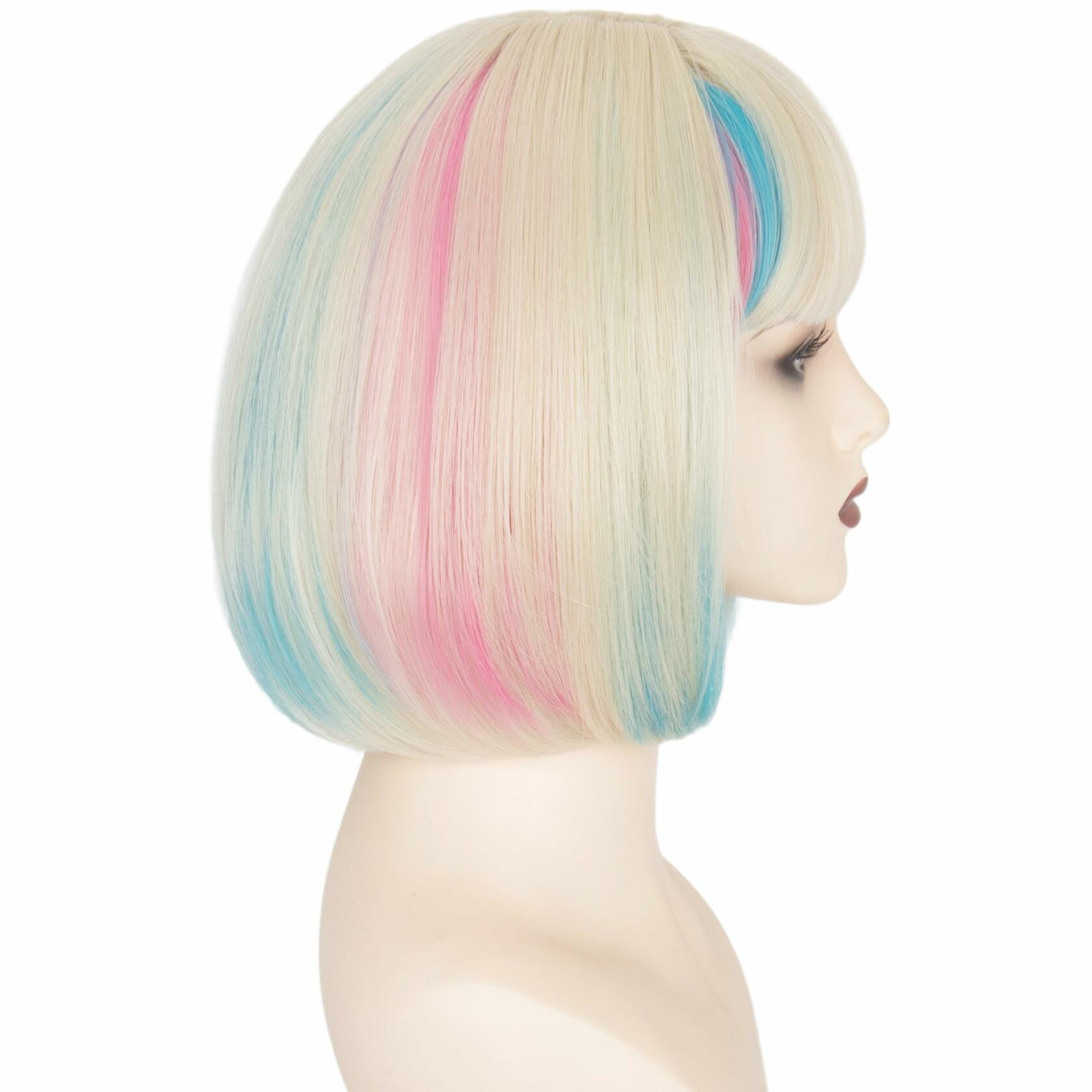 Miss U Hair Short Straight Blonde Bob Wig Blue Pink Streaks Ombre Bangs