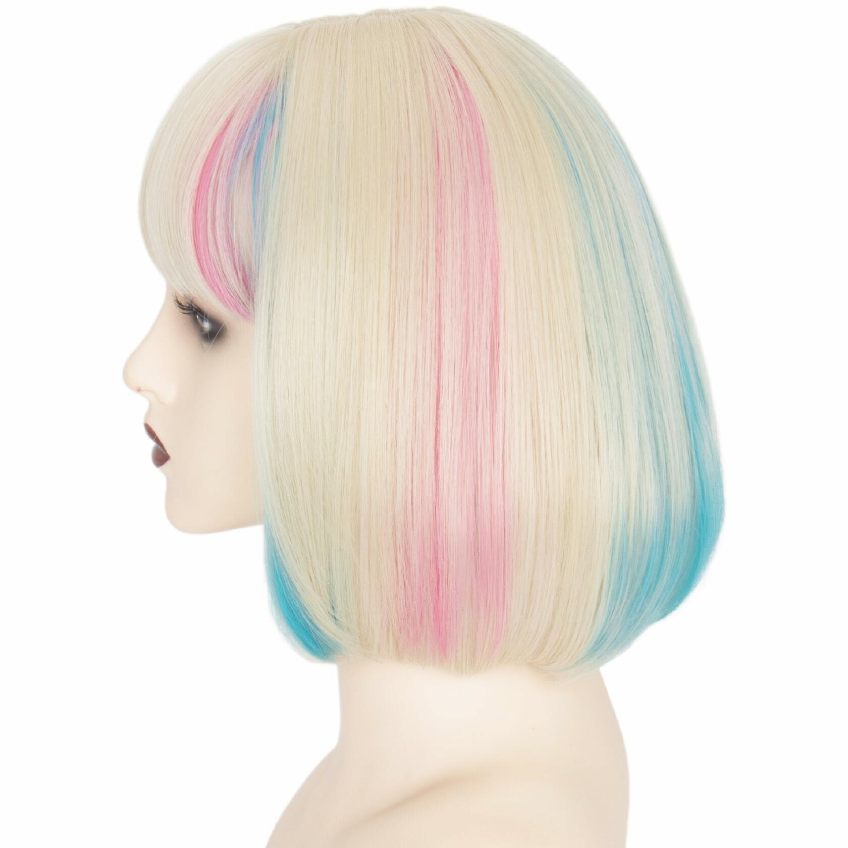 Miss U Hair Short Straight Blonde Bob Wig Blue Pink Streaks Ombre Bangs