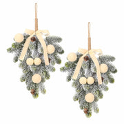 Super Holiday 2PCS Beige Velvet Bow Ball Christmas Decorations Flocked