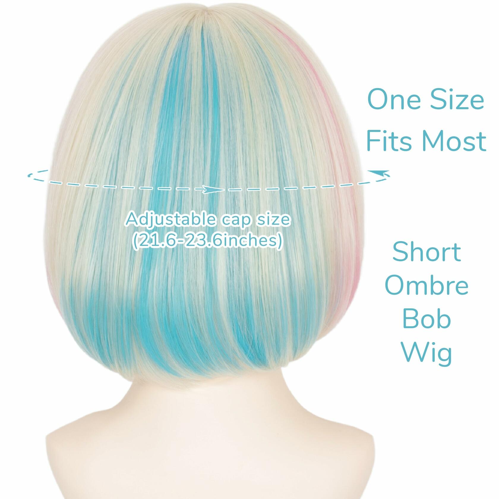 Miss U Hair Short Straight Blonde Bob Wig Blue Pink Streaks Ombre Bangs