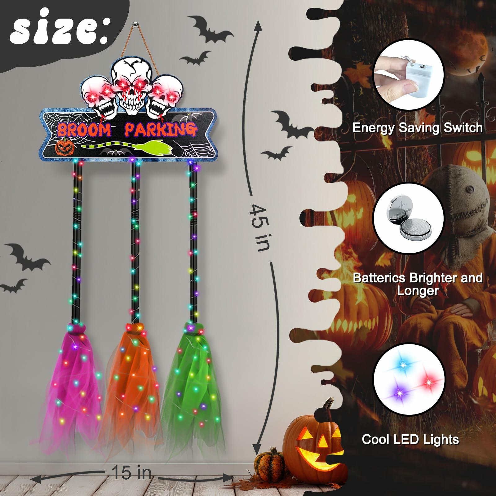 Tiaxidex Lighted Halloween Witch Broom Parking Sign Porch Door Decor