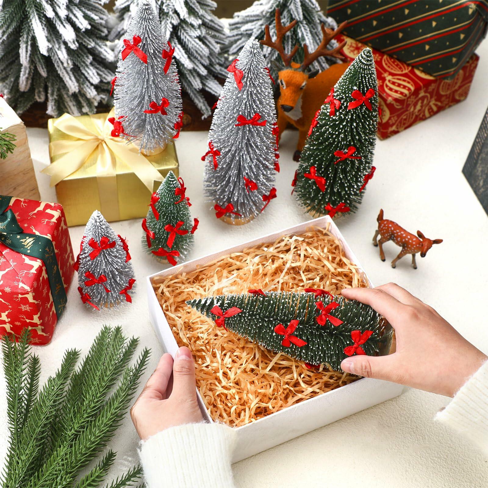 Soaoo 12 Pack Bottle Brush Christmas Trees 5-10in Wood Base Green Silver