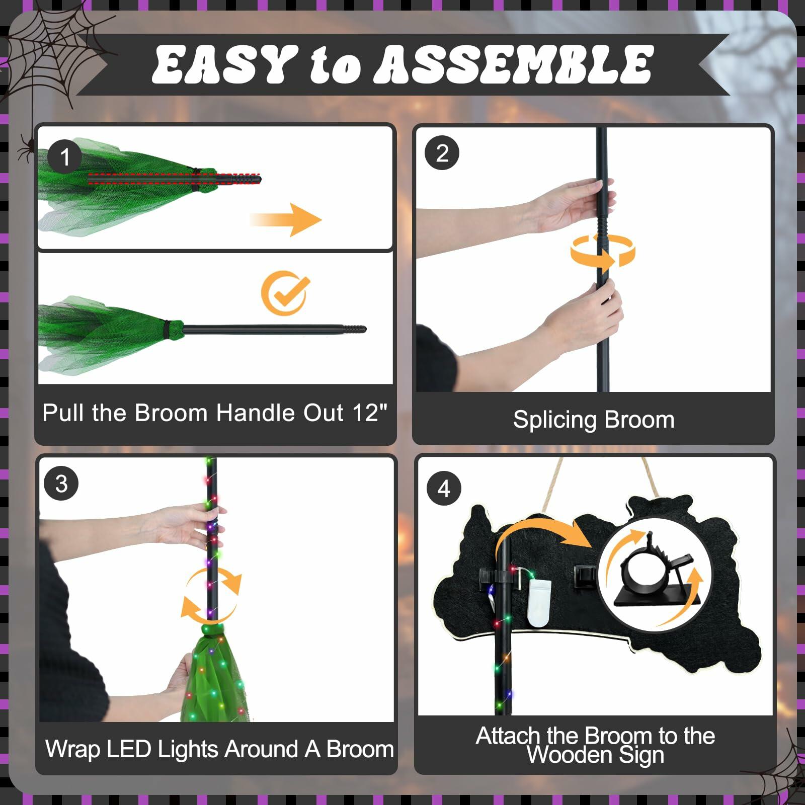 Tiaxidex Lighted Halloween Witch Broom Parking Sign Porch Door Decor