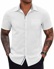COOFANDY Men's Short Sleeve Button Up Shirt White Size M