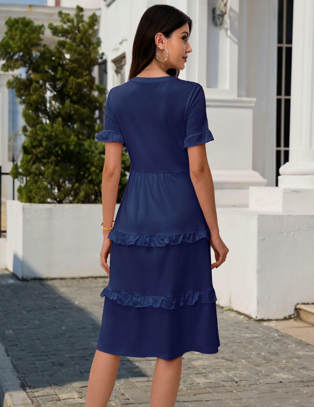 DRESSTELLS Womens Casual Ruffle V Neck Midi Dress Ivory Plus Size 2XL