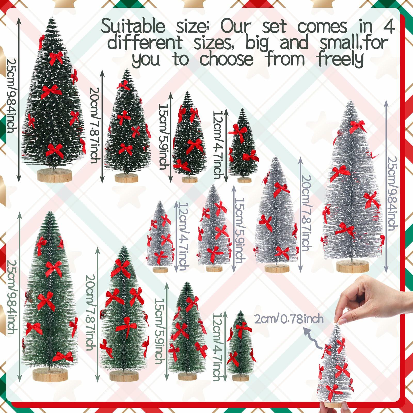 Soaoo 12 Pack Bottle Brush Christmas Trees 5-10in Wood Base Green Silver
