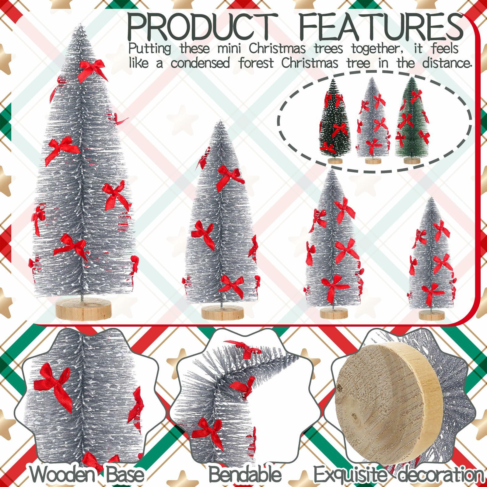 Soaoo 12 Pack Bottle Brush Christmas Trees 5-10in Wood Base Green Silver