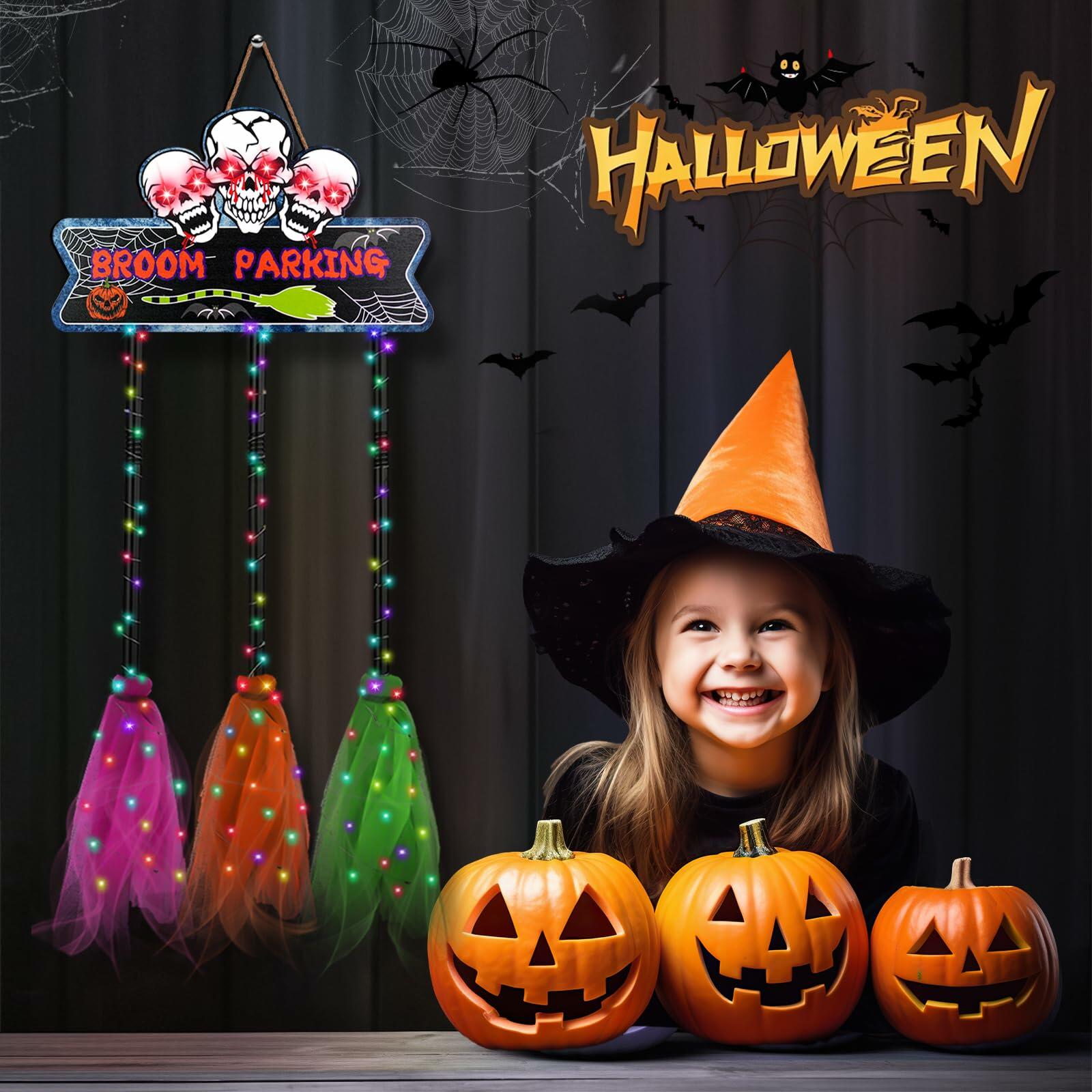 Tiaxidex Lighted Halloween Witch Broom Parking Sign Porch Door Decor