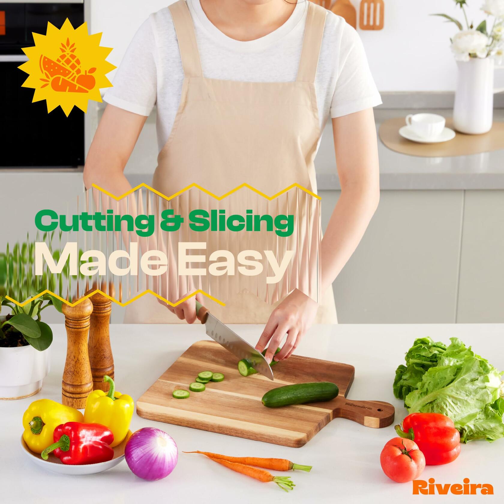 Riveira Maple Wood Cutting Board Natural with Juice Grooves Durable Kitchen