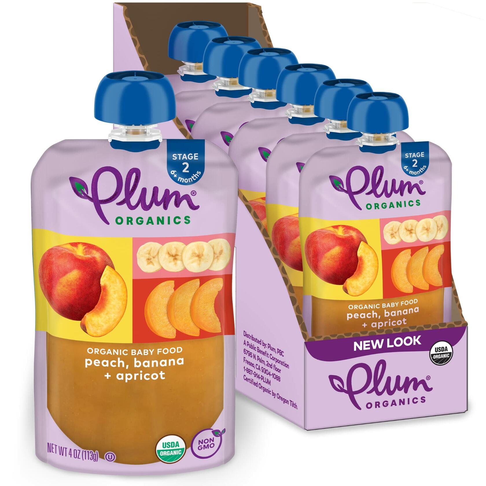 Plum Organics Stage 2 Baby Food Peach Banana Apricot 4oz Pouch Pack of 6