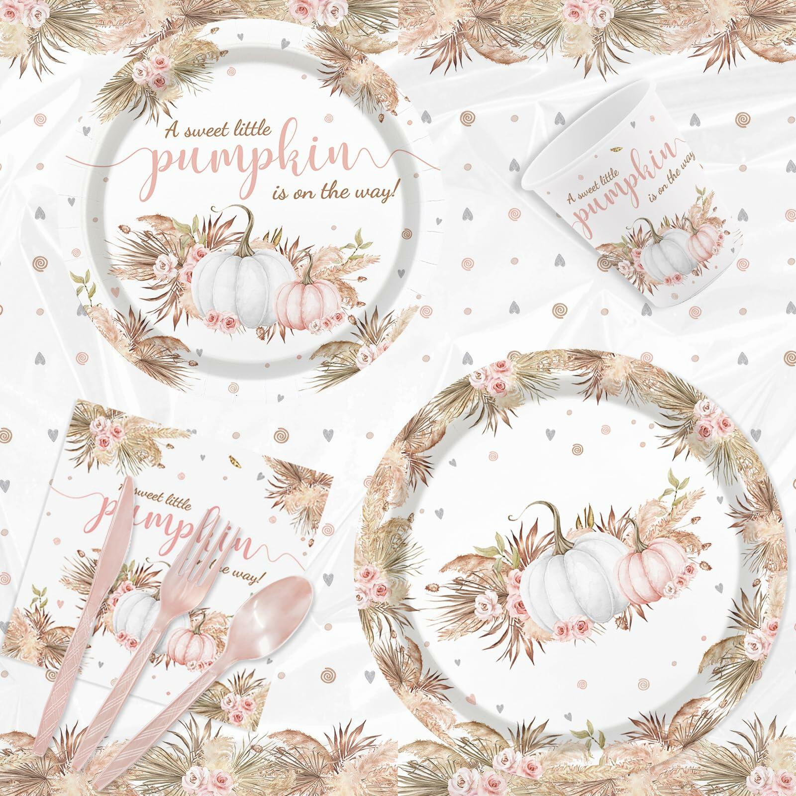 MEHOFOND Boho Fall Pumpkin Baby Shower Decorations 194 Pcs Floral Set