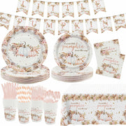 MEHOFOND Boho Fall Pumpkin Baby Shower Decorations 194 Pcs Floral Set