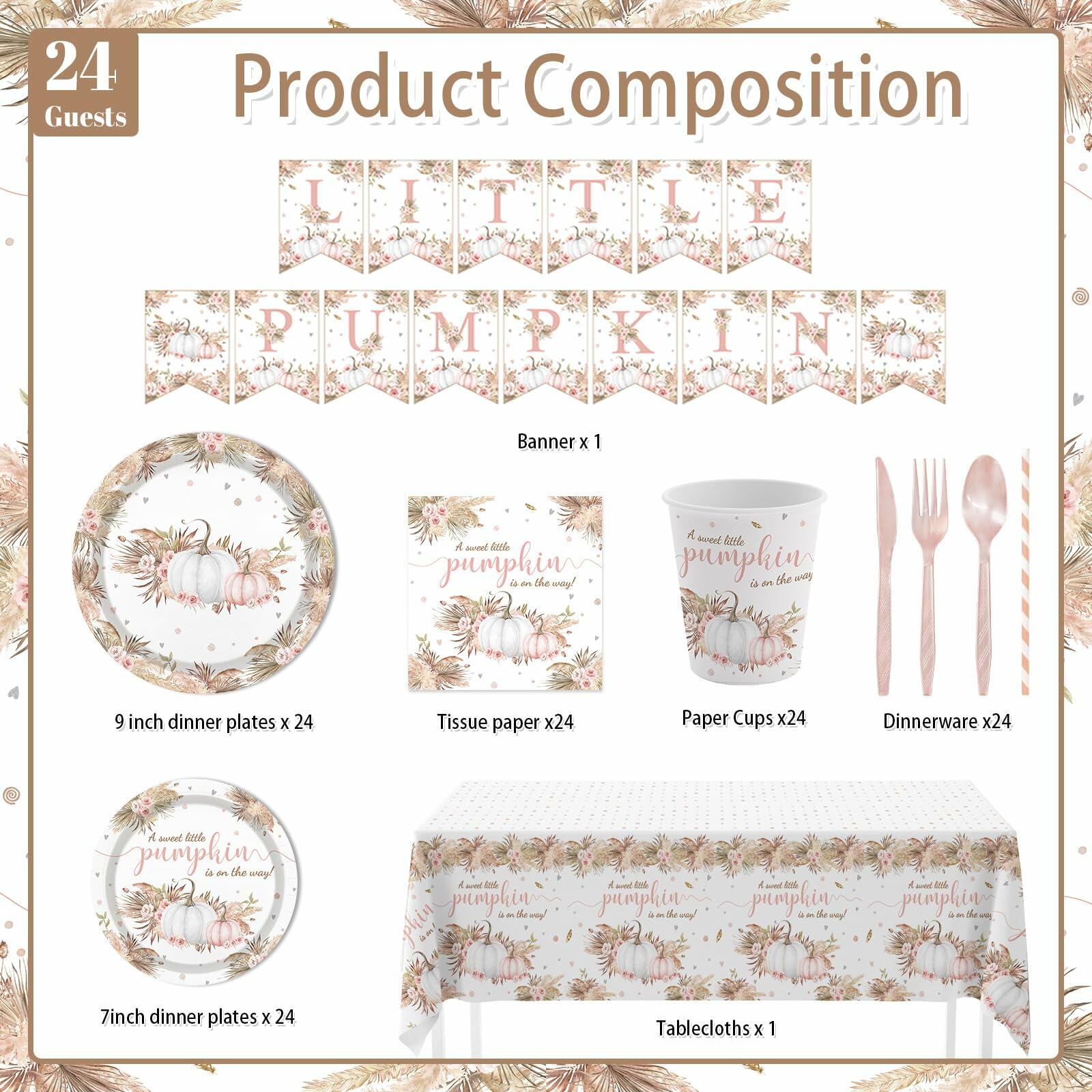 MEHOFOND Boho Fall Pumpkin Baby Shower Decorations 194 Pcs Floral Set