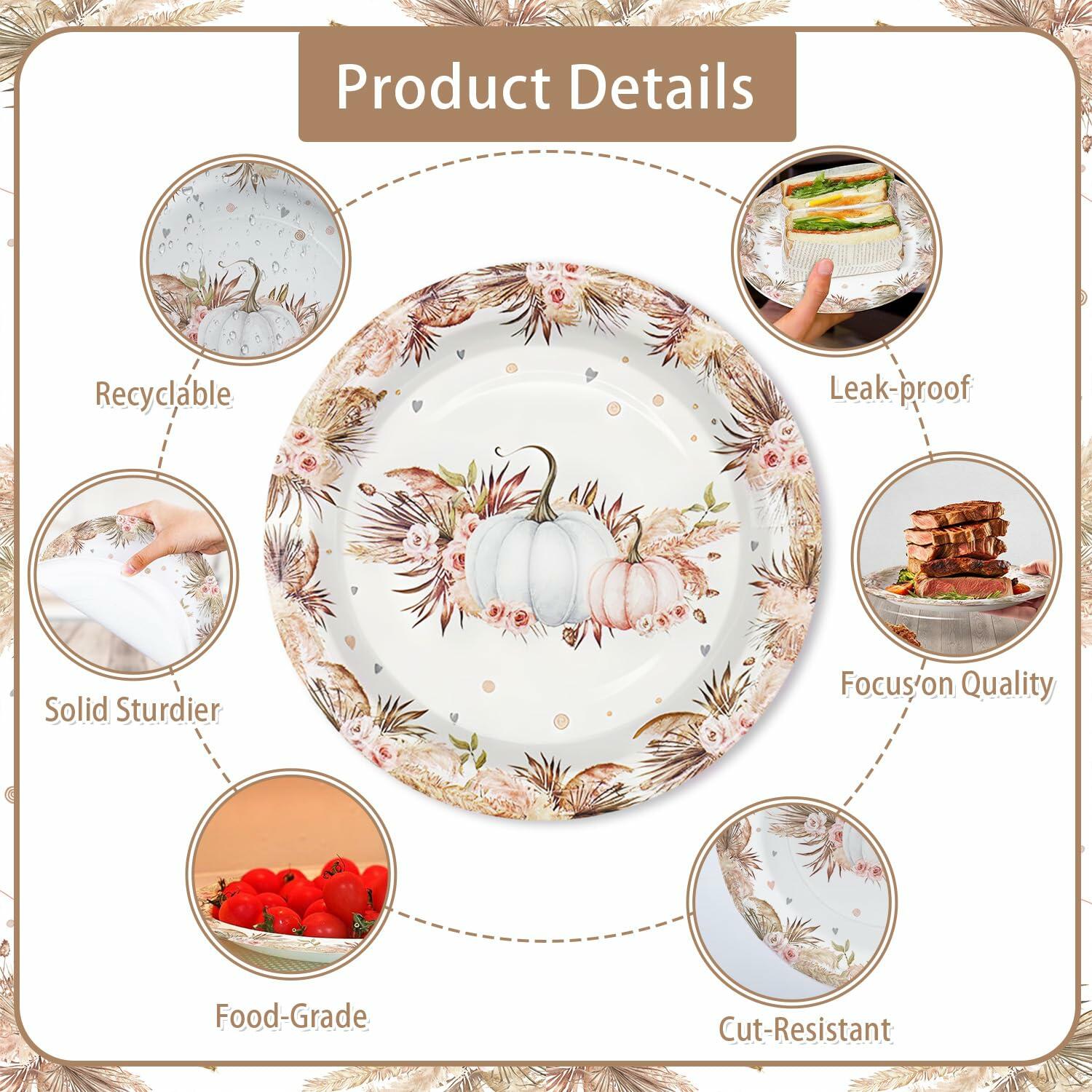 MEHOFOND Boho Fall Pumpkin Baby Shower Decorations 194 Pcs Floral Set