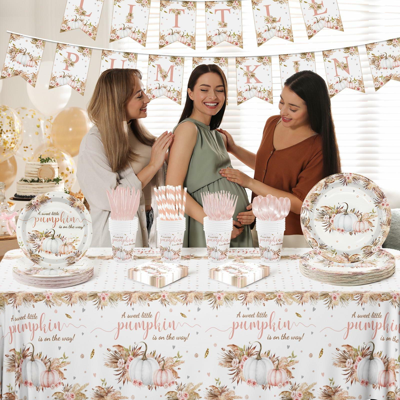 MEHOFOND Boho Fall Pumpkin Baby Shower Decorations 194 Pcs Floral Set