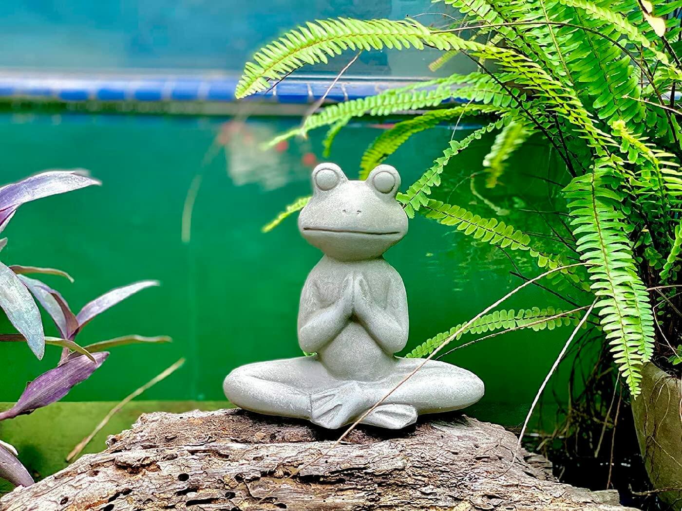 Elly Décor 8.5" Ceramic Zen Meditating Frog Statue Gray Indoor Outdoor