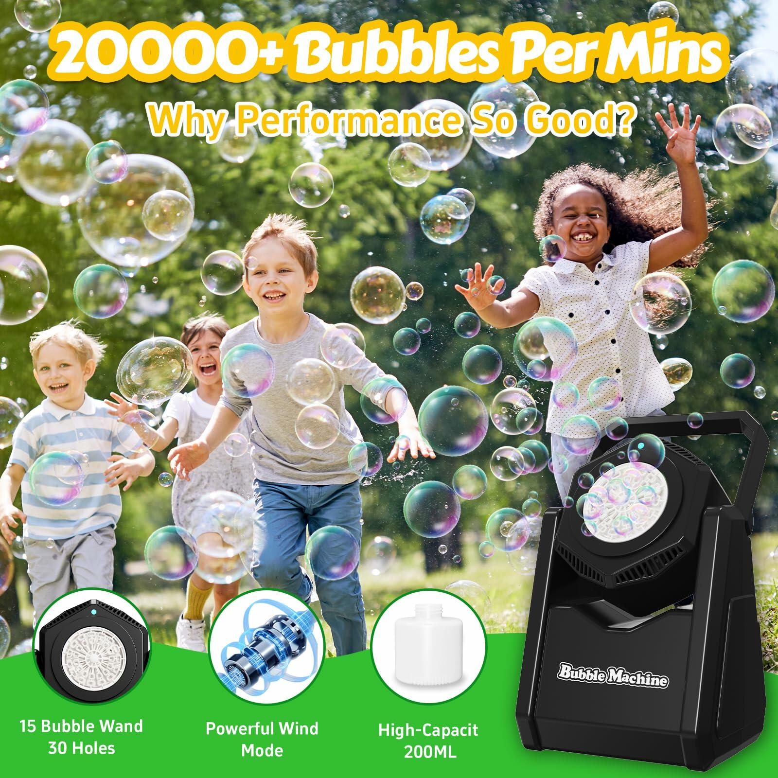 LunaVitalia Bubble Machine Automatic Bubble Blower 90° Adjustable Battery
