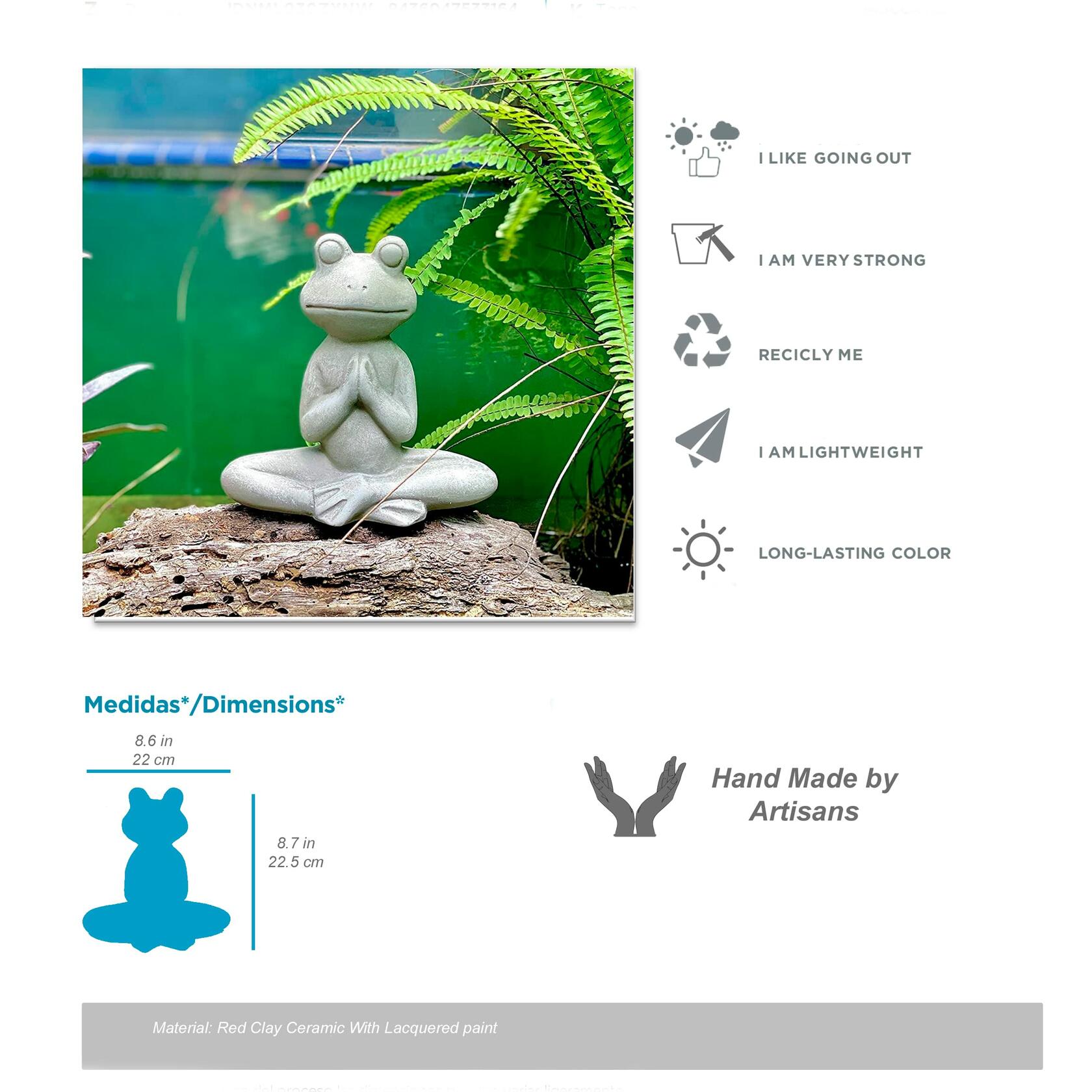 Elly Décor 8.5" Ceramic Zen Meditating Frog Statue Gray Indoor Outdoor